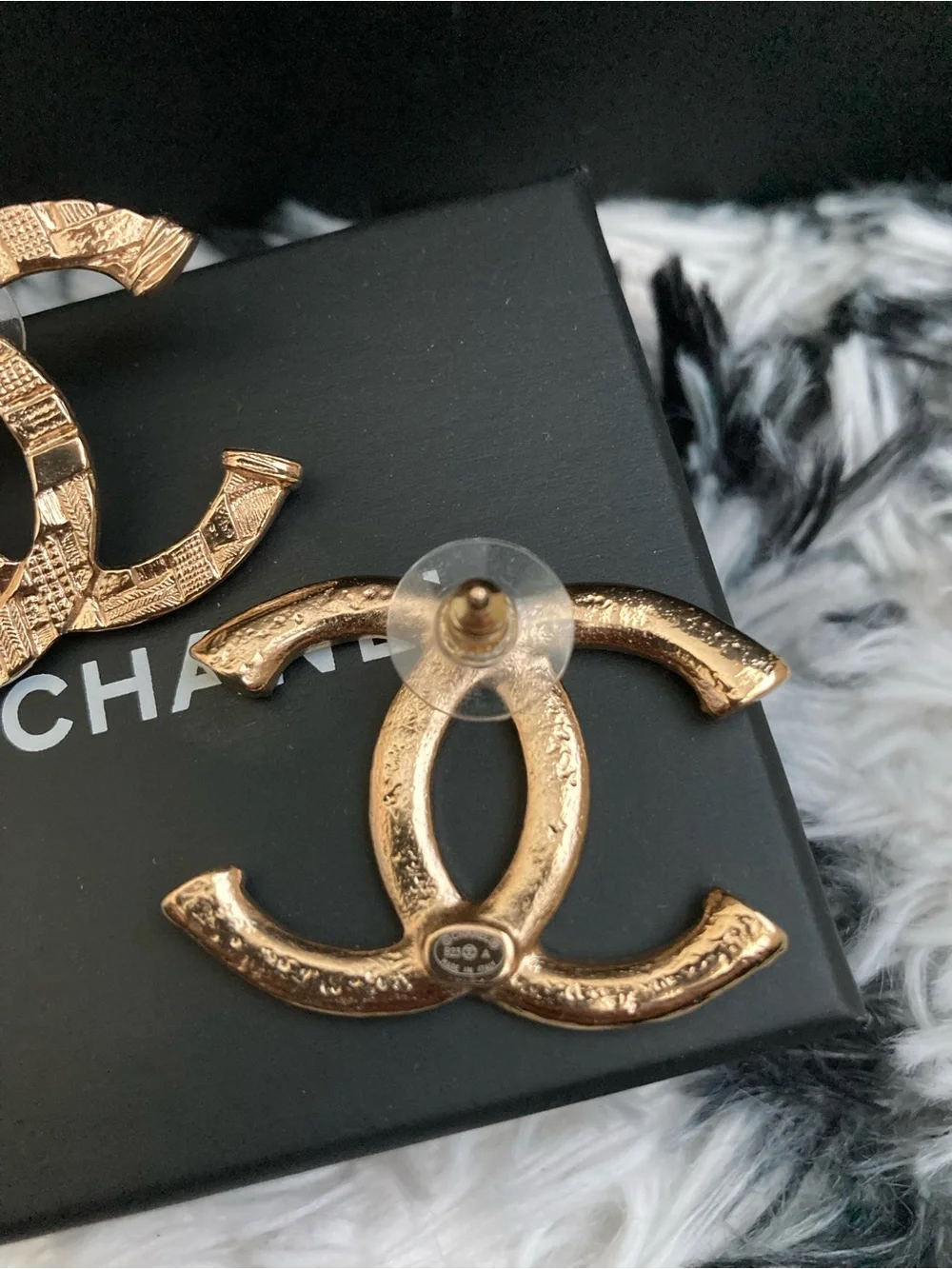 CHANEL Tweed Large CC pierced Earrings